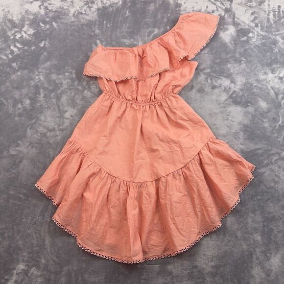 FREE PEOPLE Dress Women's Size XS Pink Lovers Lane One Shoulder Ruffle Eyelet - Picture 1 of 10